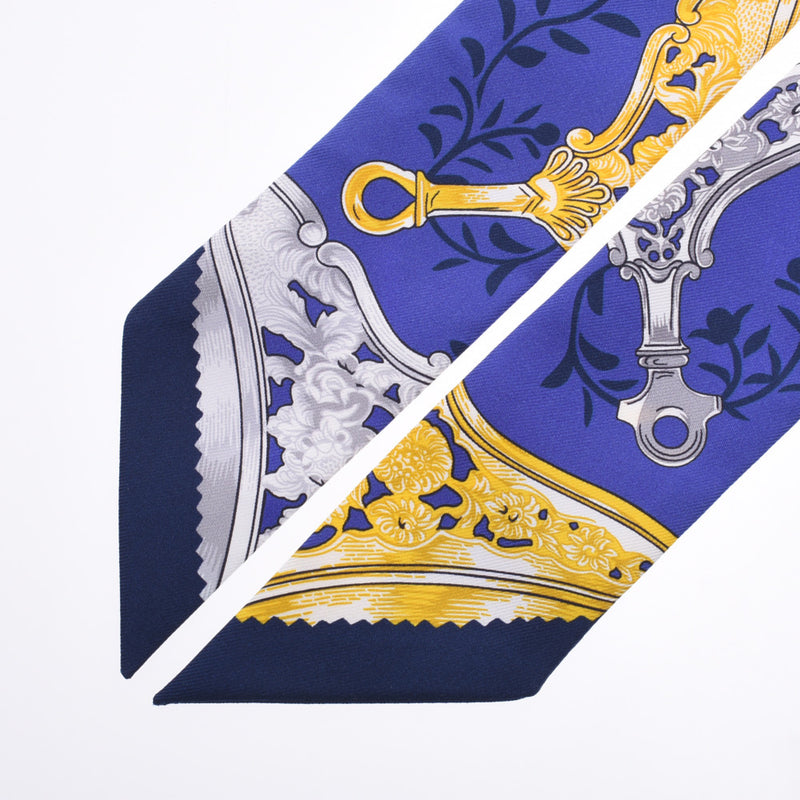 HERMES Hermes Twirie Etriers Remix/鐙 Remix Blue/White/Yellow Ladies Silk 100% Scarf New Ginzo