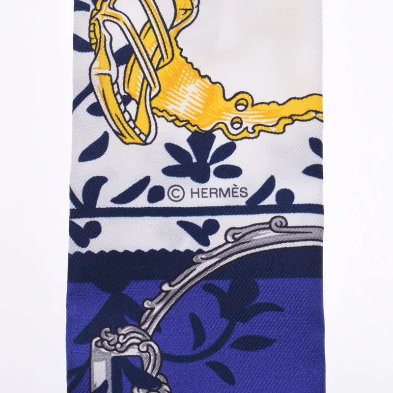 HERMES Hermes Twirie Etriers Remix/鐙 Remix Blue/White/Yellow Ladies Silk 100% Scarf New Ginzo