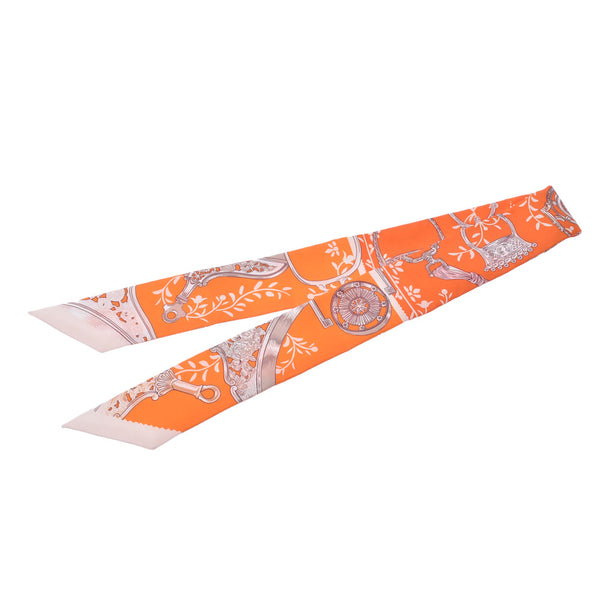 HERMES Hermes Twirie Etriers Remix/鐙 Remix Orange Ladies Silk 100% Scarf New Ginzo