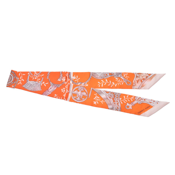 HERMES Hermes Twirie Etriers Remix/鐙 Remix Orange Ladies Silk 100% Scarf New Ginzo