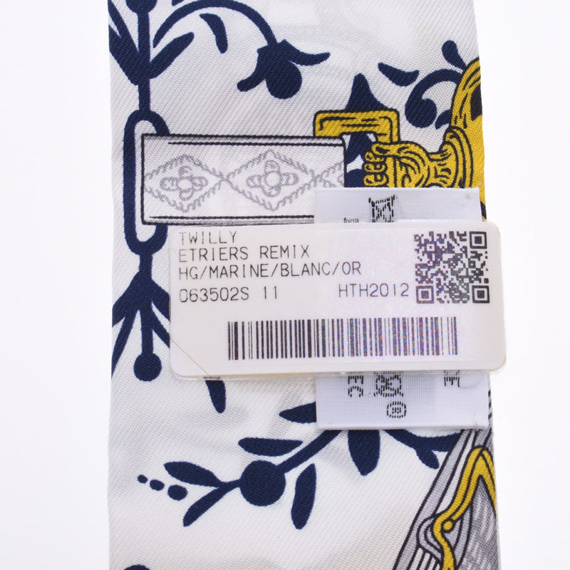 HERMES Hermes Twirie Etriers Remix/鐙 Remix Blue/White/Yellow Ladies Silk 100% Scarf New Ginzo