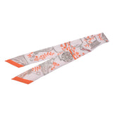 HERMES Hermes Twirie Etriers Remix/鐙 Remix Light Grey/Orange Ladies Silk 100% Scarf New Ginzo