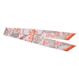 HERMES Hermes Twirie Etriers Remix/鐙 Remix Light Grey/Orange Ladies Silk 100% Scarf New Ginzo