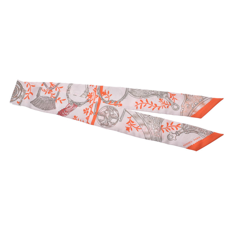 HERMES Hermes Twirie Etriers Remix/鐙 Remix Light Grey/Orange Ladies Silk 100% Scarf New Ginzo