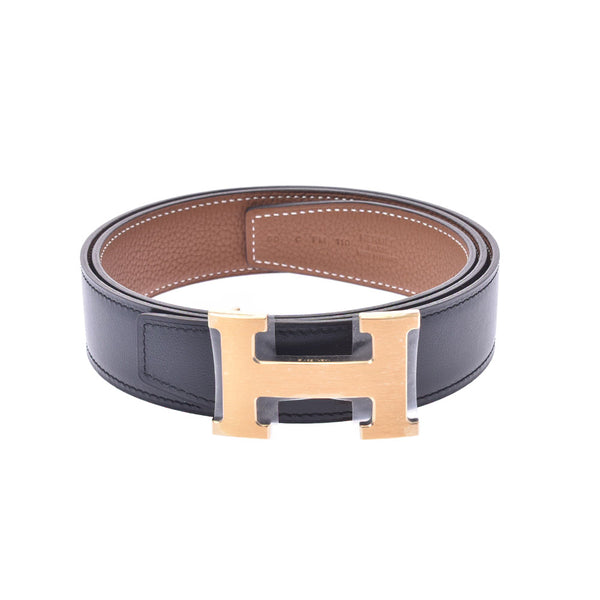 Hermes Hermes H Belt Reversible Size 90 Black / Gold Gold Bracket C Engraved (around 2018) Men's Togo BOX Calaf Belt New Sinkjo