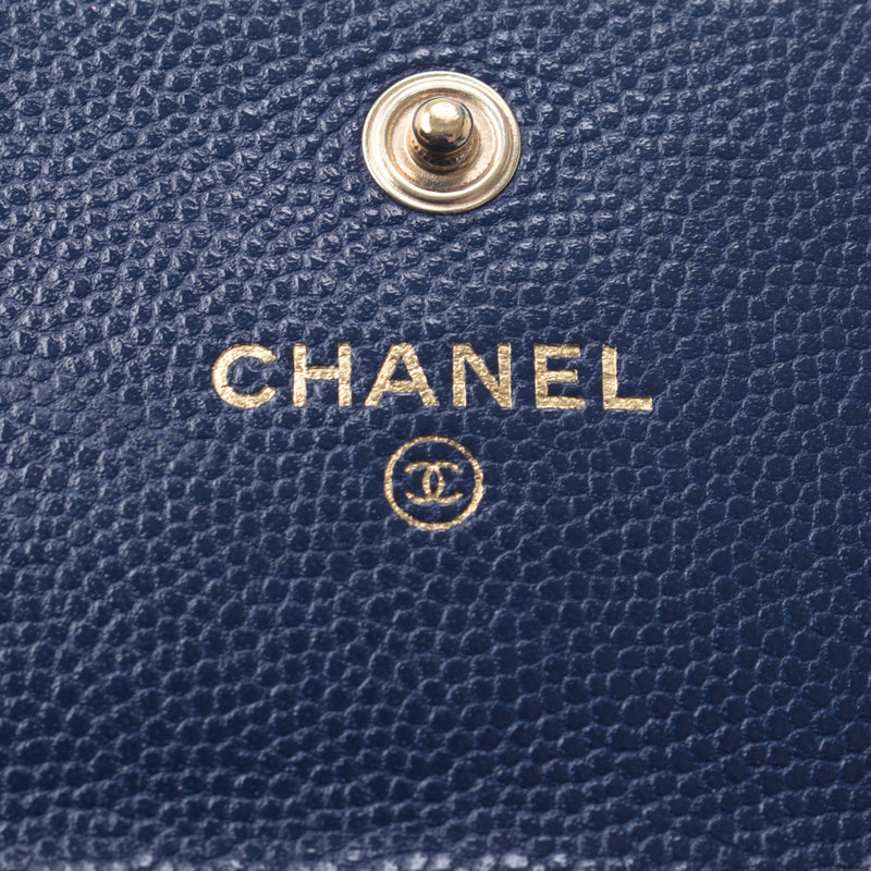 Chanel Chanel Cameria Two-fold wallet Blue Women's Caviarskin Long Wallet B Rank Used Silgrin