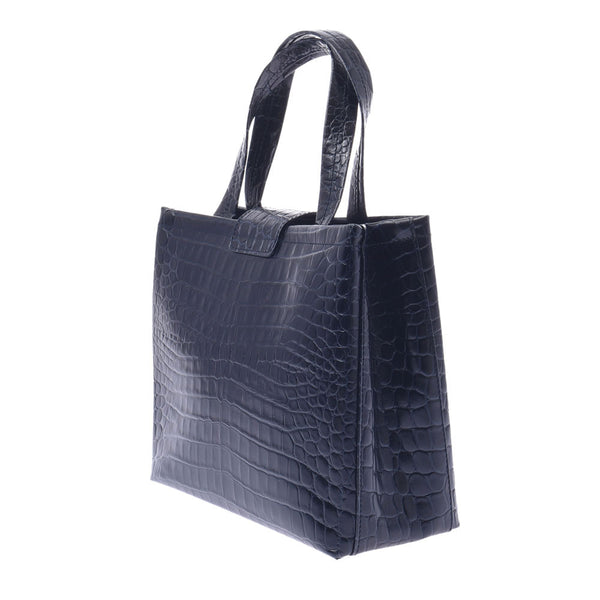 Salvatore Ferragamo Ferragamo Vara 2way Bag Navy Gold Bracket Ladies Croco-Push Leather Handbag B Rank Used Silgrin