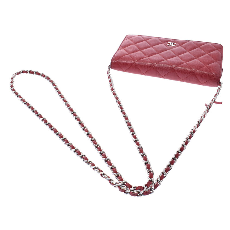 Chanel Chanel Red Silver Fittings Ladies Caviar Skin Chain Wallet B Rank Used Silgrin