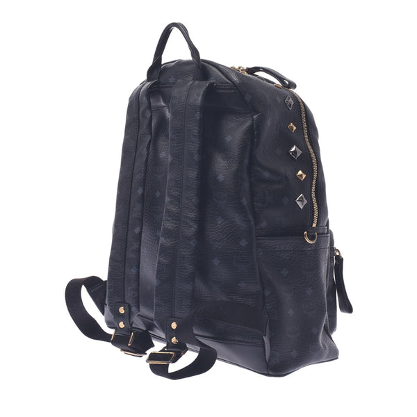 MCM MCM Backpack Studs Black Ladies PVC Backpack Day Pack B Rank Used Ginzo