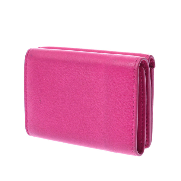 Balenciaga Valencia Paper Mini Wallet Pink 391446 Women's Curf Three-folded wallet B rank used Silgrin