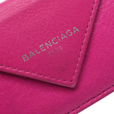 BALENCIAGA瓦伦西亚纸迷你钱包粉红色391446女性凝乳三折钱包B等级使用SILGRIN