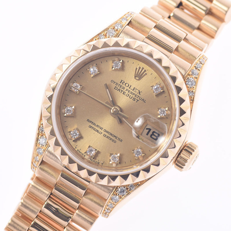 ROLEX Rolex Day Just 10P Diamond 69188 Women's YG Watch Automatic Curved Champagne Dial A Rank Used Silgrin