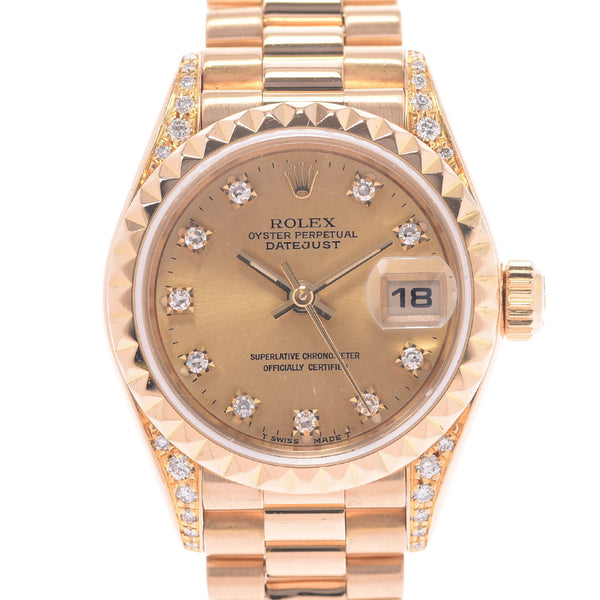 ROLEX Rolex Day Just 10P Diamond 69188 Women's YG Watch Automatic Curved Champagne Dial A Rank Used Silgrin