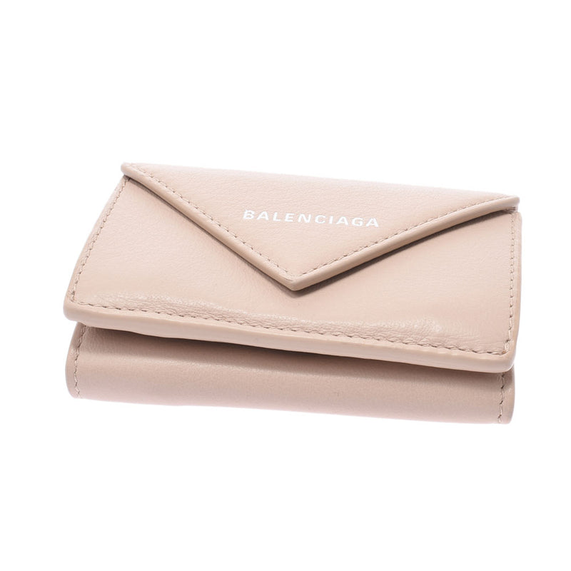 Balenciaga Valencia Paper Mini Wallet Beige 391446 Unisex Curf Three-fold wallet AB rank used Silgrin