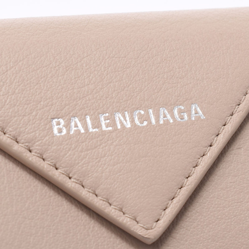 Balenciaga Valencia Paper Mini Wallet Beige 391446 Unisex Curf Three-fold wallet AB rank used Silgrin