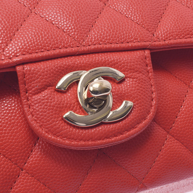 CHANEL Chanel Matrasse Chain Shoulder Double Flap Vermilion Gold Fittings Ladies Caviar Skin Shoulder Bag AB Rank Used Ginzo