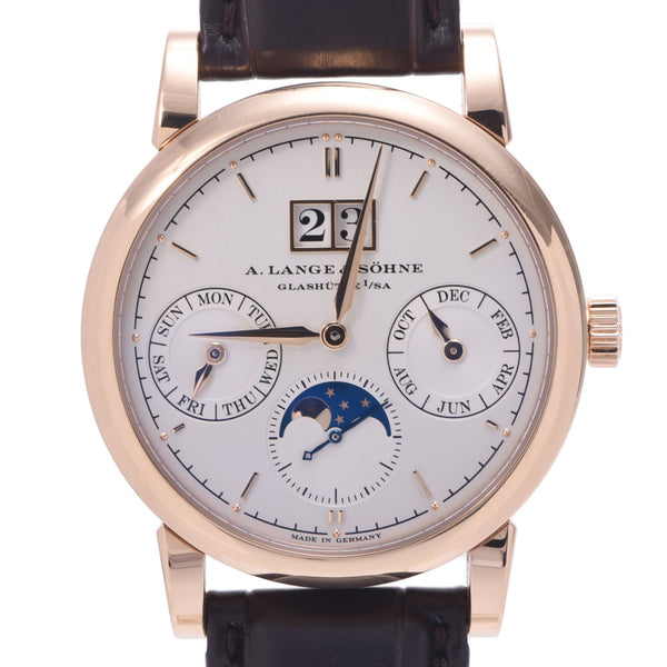 A. LANGE & SOHNE Language & Zone Saxonia Annual Calendar 330.032 Men's PG / Leather Watch Automatic Wound Silver Table A-Rank Used Silver