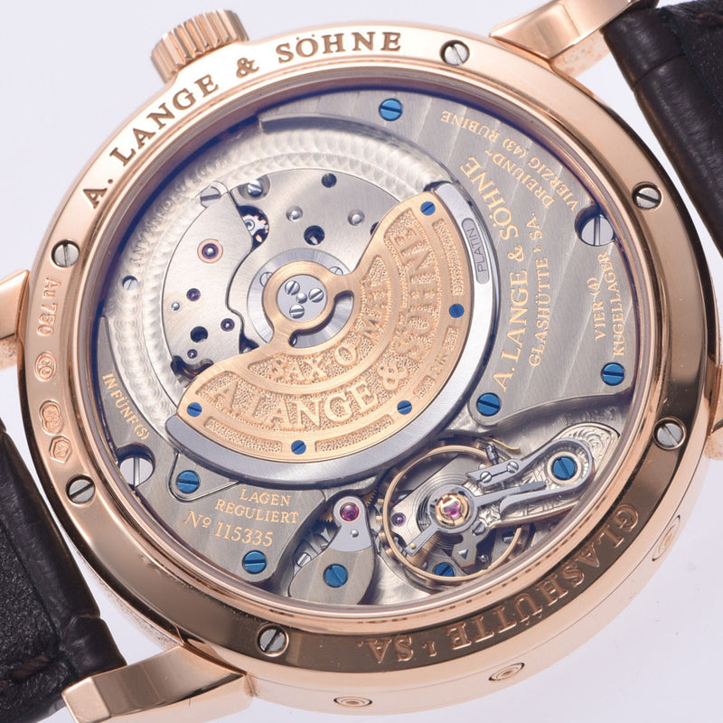 A. Lange＆Sohne语言＆区萨克西亚年历330.032男士PG /皮革手表自动伤口银桌A级银