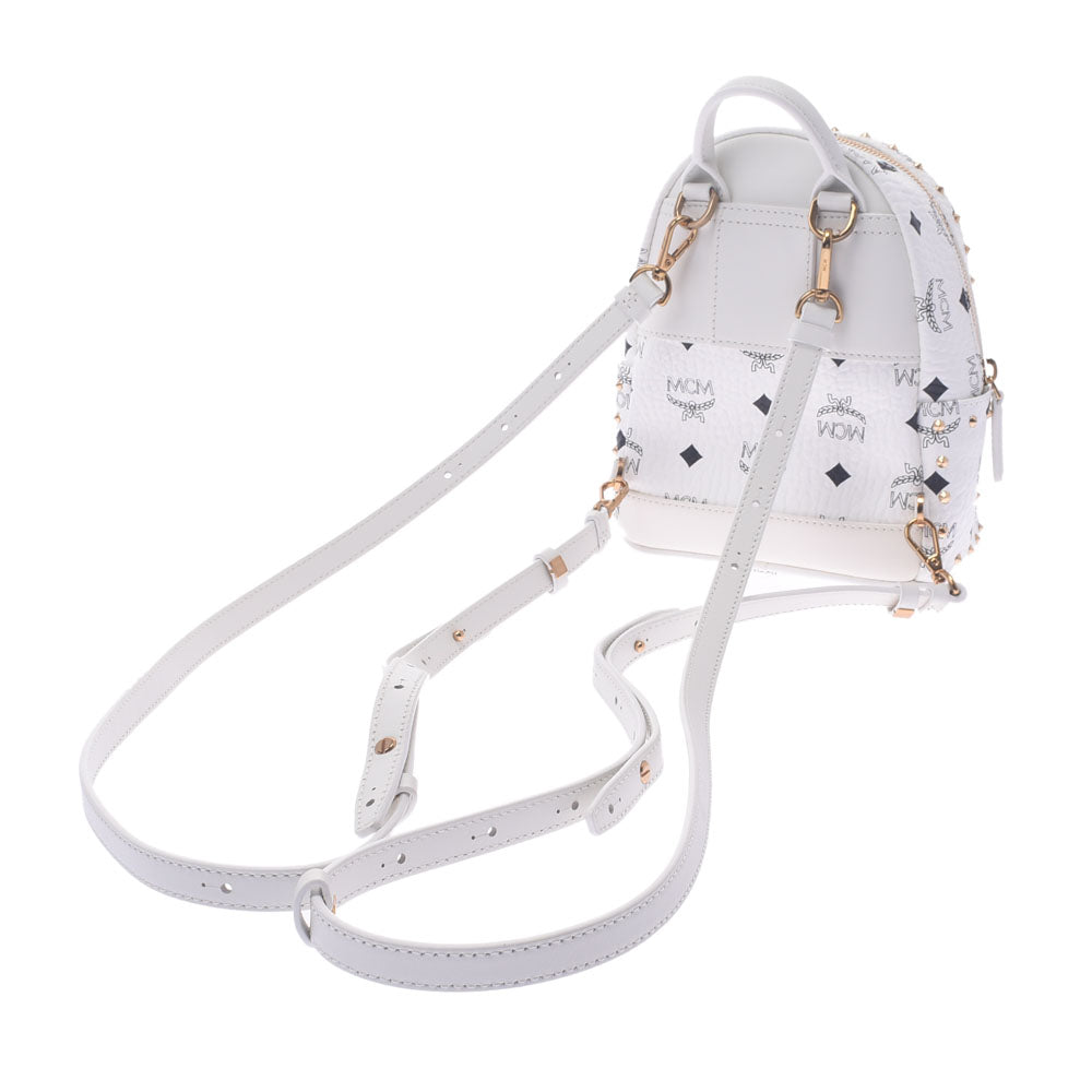 MCM Backpack Mini Stood White Gold Bracket Women PVC Luck Daipack MCM Used  – 銀蔵オンライン