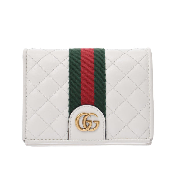 Gucci Gucci Sherry线Double G白色536453女性的凝乳双折钱包A-Rank使用的水池