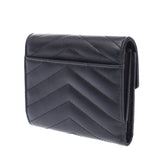 Saint Laurent Sun Laurent Envelope Wallet Compact Wallet Quilting Stitch Black Women's Leather Two Folded Wallets AB Rank Used Silgrin