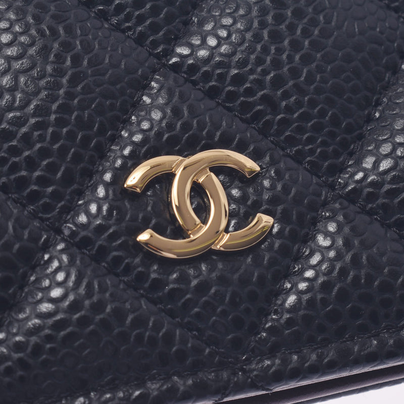 Chanel Chanel Matrasse Black Gold Bracket A31509 Ladies Caviar Skin Long Wallet New Sanko