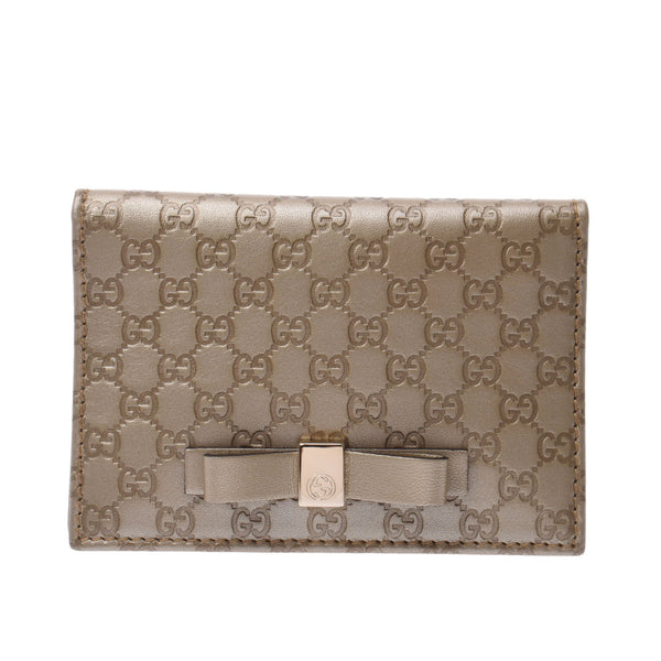 グッチマイクログッチシマ ゴールド レディース カーフ カードケース