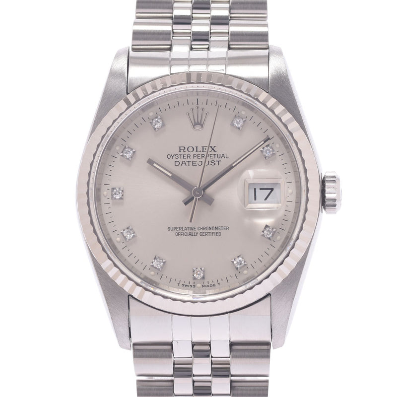 ROLEX Rolex Datejust 10P Diamond 16234G Men's WG/SS Watch Automatic Winding Silver Dial A Rank Used Ginzo