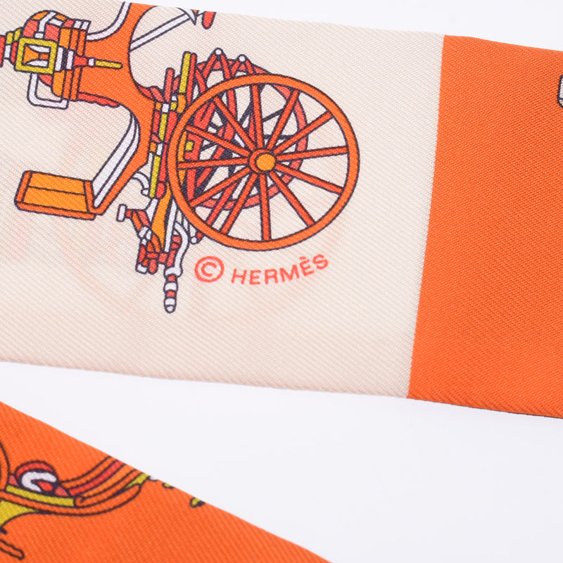 Hermes Hermes Twilley Elaborate Horse / Voitures Exquises Orange / White / Black Womens Silk 100% Scarf New Silgrin