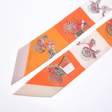 Hermes Hermes Twilley Elaborate Horse Carriage / Voitures Exquises Orange / Beige Women's Silk 100% Scarf New Sinkjo