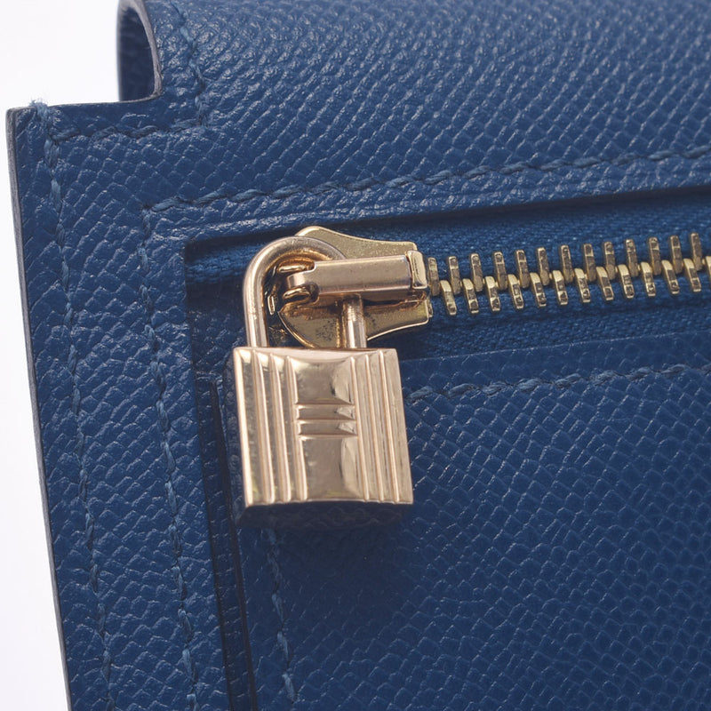 Hermes Hermes Kelly Pocket Compact Purse Deep Blue Gold Gracket Y刻（2020年大约2020年）UniSEX Voepson Coin Case A等级使用Silgrin