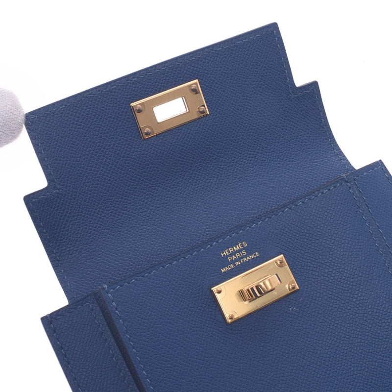 Hermes Hermes Kelly Pocket Compact Purse Deep Blue Gold Gracket Y刻（2020年大约2020年）UniSEX Voepson Coin Case A等级使用Silgrin