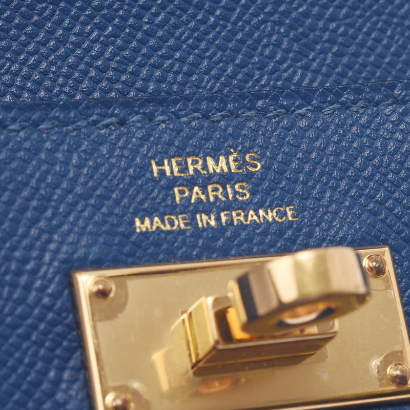 Hermes Hermes Kelly Pocket Compact Purse Deep Blue Gold Gracket Y刻（2020年大约2020年）UniSEX Voepson Coin Case A等级使用Silgrin