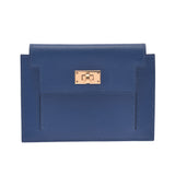 Hermes Hermes Kelly Pocket Compact Purse Deep Blue Gold Gracket Y刻（2020年大约2020年）UniSEX Voepson Coin Case A等级使用Silgrin