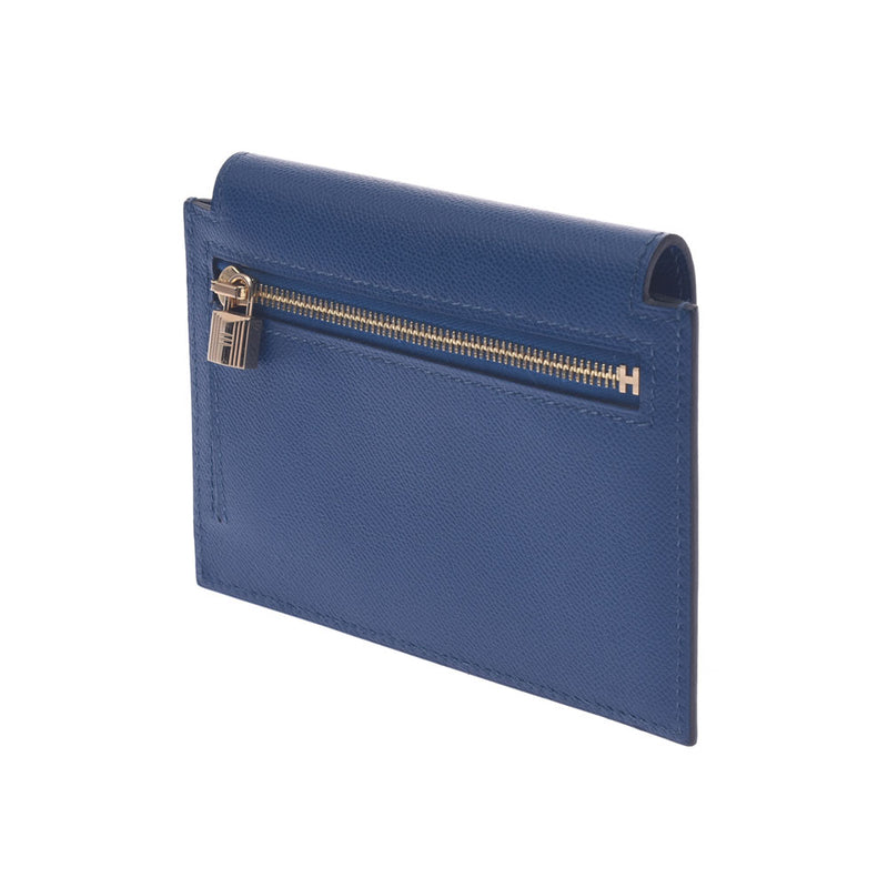 Hermes Hermes Kelly Pocket Compact Purse Deep Blue Gold Gracket Y刻（2020年大约2020年）UniSEX Voepson Coin Case A等级使用Silgrin