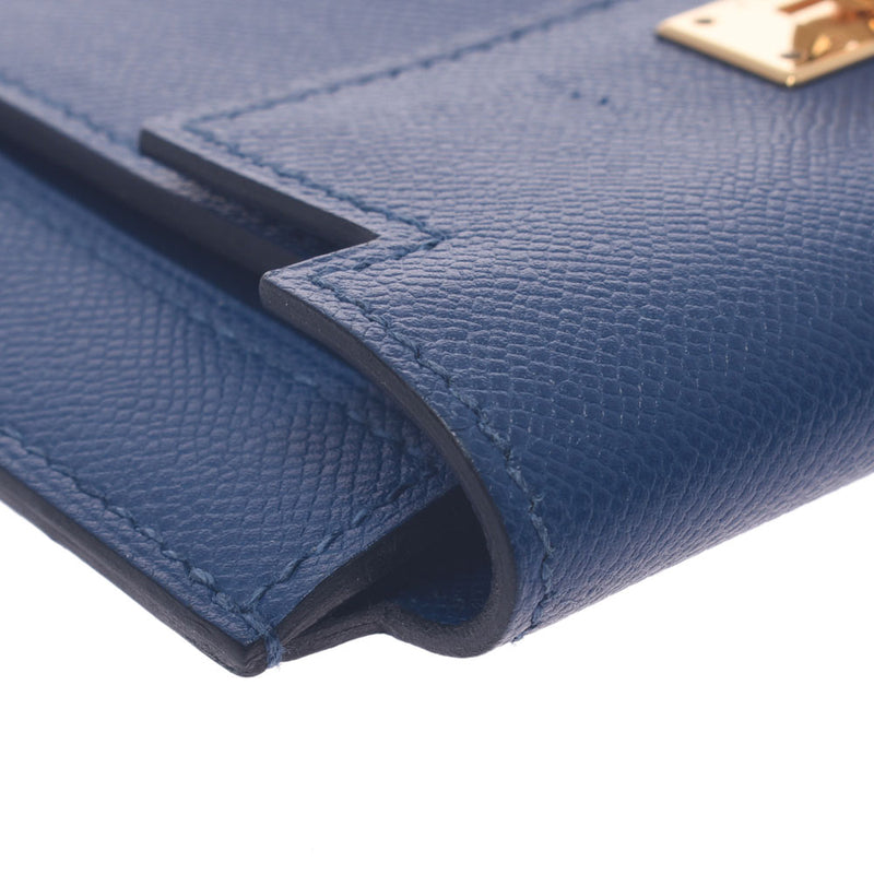 Hermes Hermes Kelly Pocket Compact Purse Deep Blue Gold Gracket Y刻（2020年大约2020年）UniSEX Voepson Coin Case A等级使用Silgrin