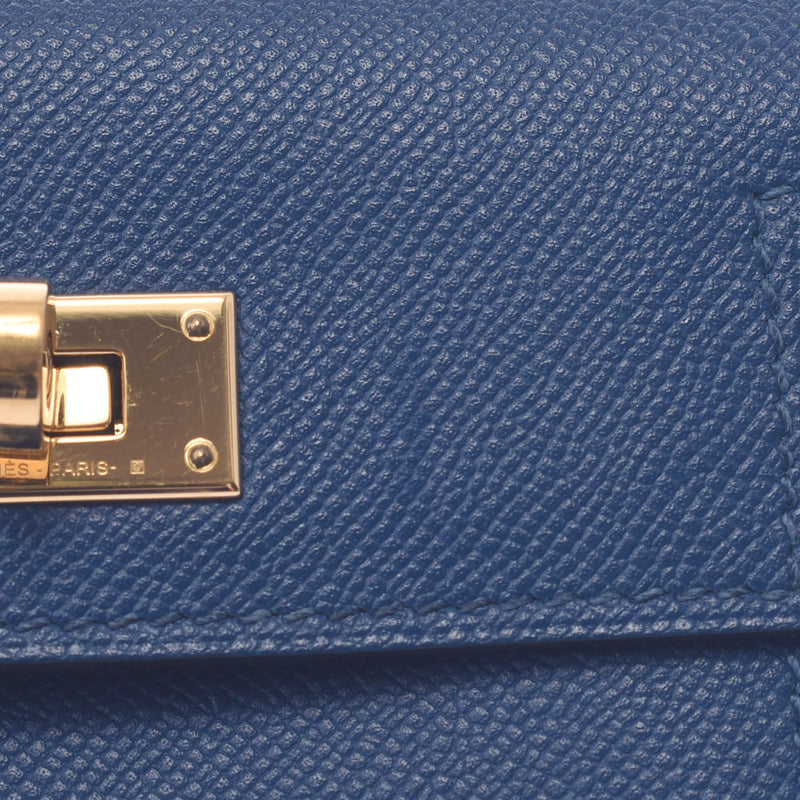 Hermes Hermes Kelly Pocket Compact Purse Deep Blue Gold Gracket Y刻（2020年大约2020年）UniSEX Voepson Coin Case A等级使用Silgrin