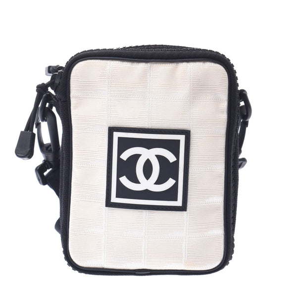 CHANEL Chanel Sport Line Black / White Unisex Nylon Shoulder Bag AB Rank Used Silgrin