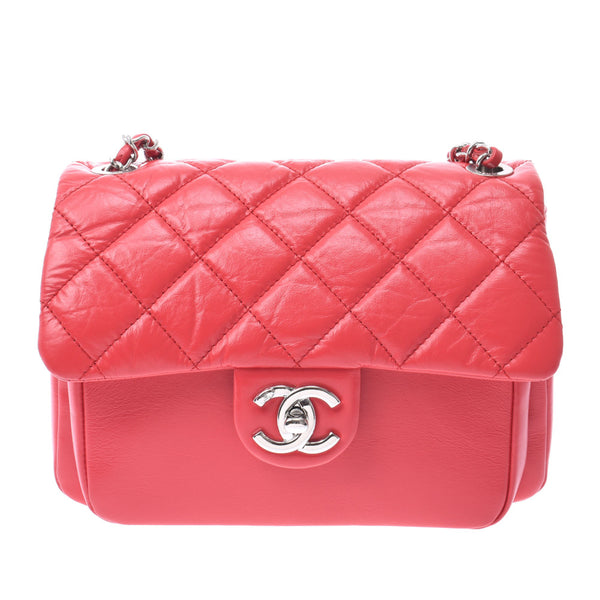 Chanel Chanel Matrasse Chain Shoulder red silver bracket Women's calf shoulder bag A rank used sinkjo