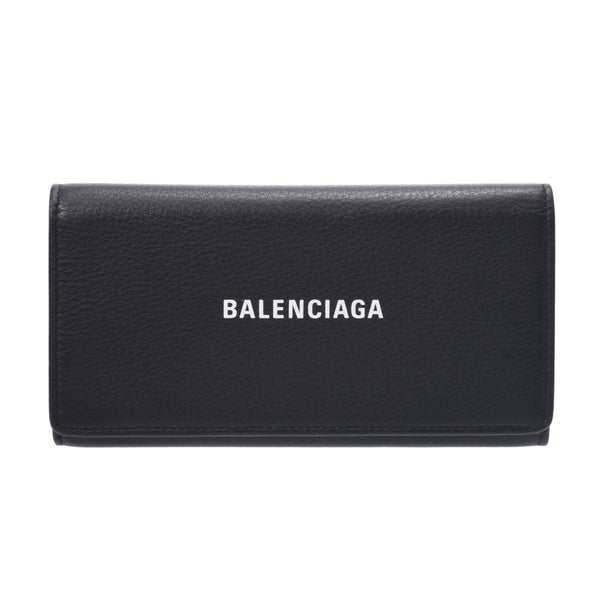 BALENCIAGA Valenciaga Slim Flap Wallet Black 555709 Women's Calafskin Long Wallet AB Rank Used Silgrin