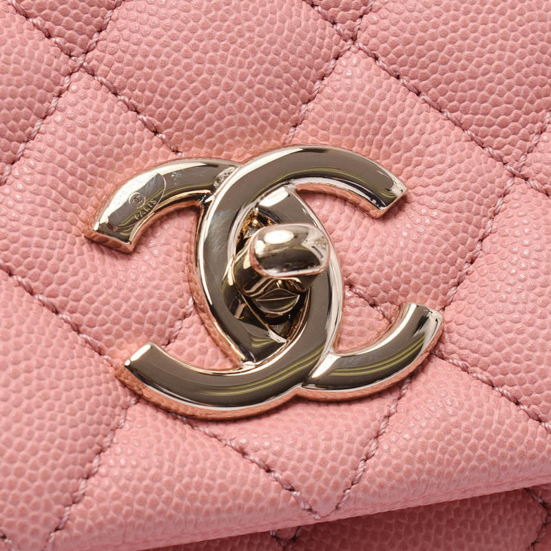 CHANEL シャネル マトラッセ トップハンドル 2WAYバッグ ピンク ゴールド金具 レディース キャビアスキン ハンドバッグ 新同 中古 銀蔵