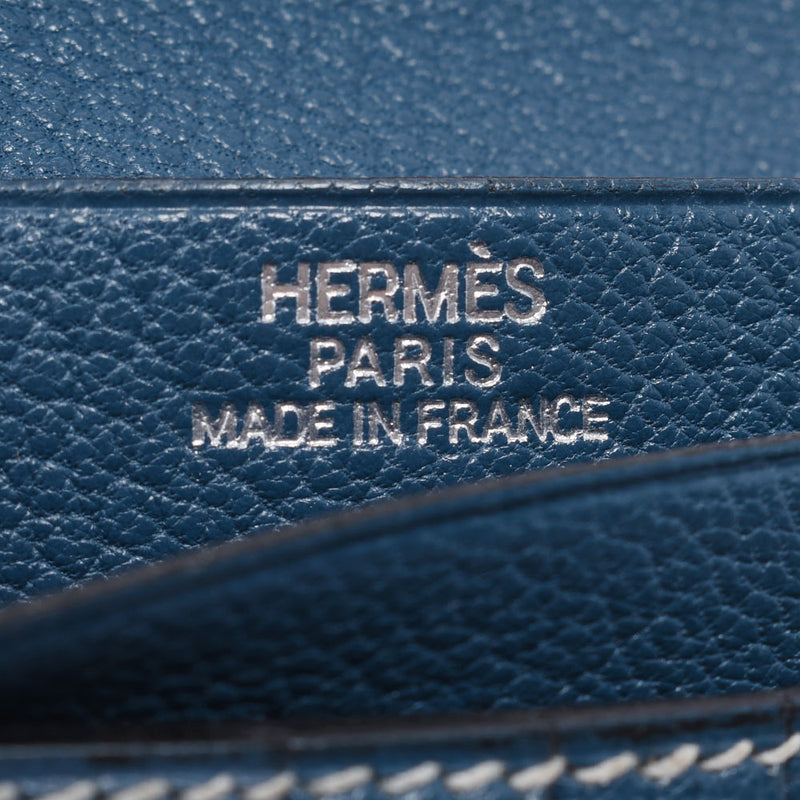 Hermes Hermes Baren Compact Blu-Tarasa Silver Bracket □ H-engraving (around 2004) Unisex Shaving Two Folded Wallets AB Rank Used Silgrin