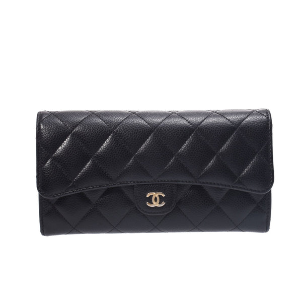 シャネルクラシック ロングフラップウォレット 14143 黒 ゴールド金具