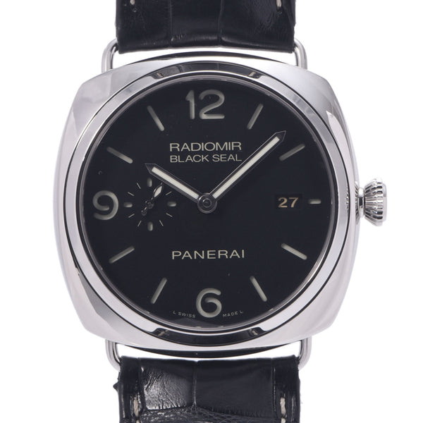 Officine Panerai Officene Panerai Radio Meal Black Seal 3 Days PAM00388 Men's SS / Leather Watch Automatic Wound Black Table A-Rank Used Silgrin