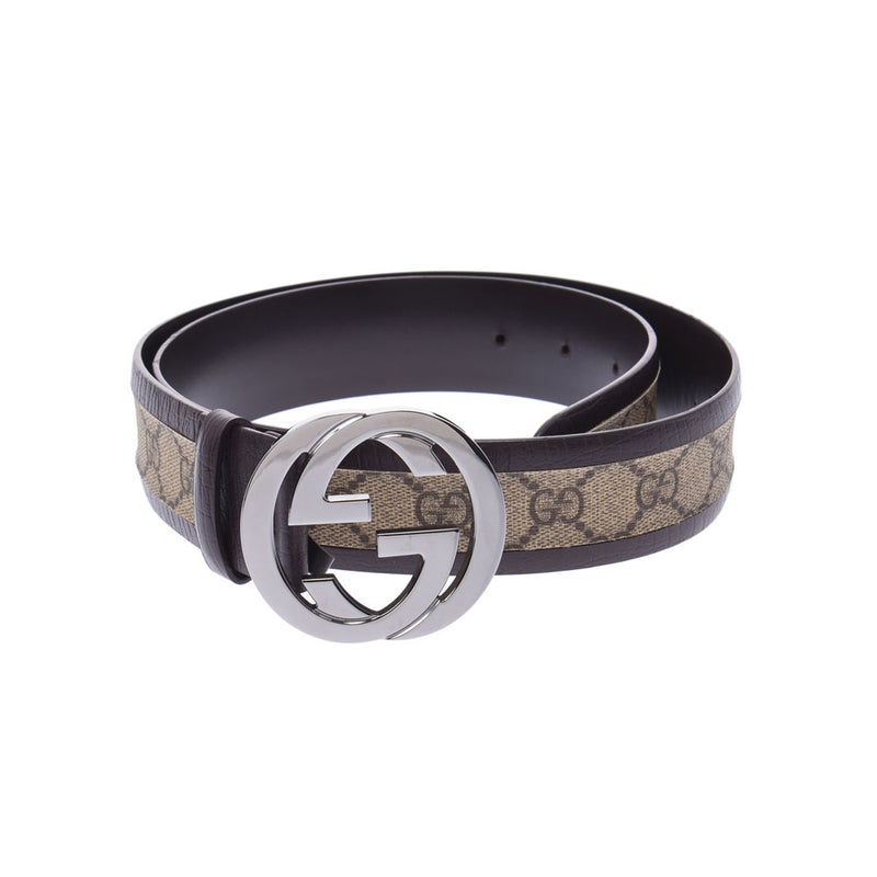 GUCCI Gucci GG Pattern Interlocking G 85CM Dark Brown Silver Fittings 142931 Men's PVC / Leather Belt AB Rank Used Silgrin