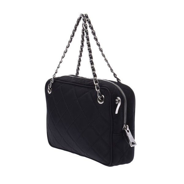 PRADA Prada Chain Bag 2way Black Silver Fittings Ladies Nylon / Leather Handbags AB Rank Used Silgrin