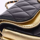 CHANEL シャネル マトラッセ チェーンショルダー 二重蓋 黒/ゴールド ゴールド金具 レディース ラムスキン ショルダーバッグ Bランク 中古 銀蔵