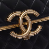 CHANEL シャネル マトラッセ チェーンショルダー 二重蓋 黒/ゴールド ゴールド金具 レディース ラムスキン ショルダーバッグ Bランク 中古 銀蔵