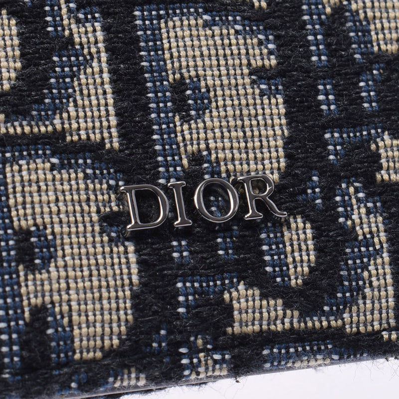 Christian Dior クリスチャンディオール コンパクトウォレット 黒/紺/ベージュ系 ユニセックス ディオールオブリークジャガード 二つ折り財布 Aランク 中古 銀蔵