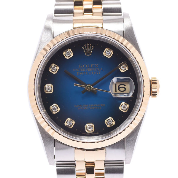 ROLEX Rolex Day Just 10P Diamond 16233G Men's YG / SS Watch Automatic Wound Blue Gradation Dial A Rank Used Silgrin